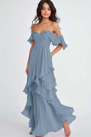 Load image into Gallery viewer, Lilac Off the Shoulder Chiffon Ruffled A-Line Formal Dress