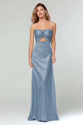 Black Sweetheart Sheath Satin Long Formal Dress