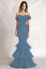 Load image into Gallery viewer, Black Off the Shoulder Mermaid Tiered Long Formal Dress