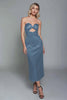 Load image into Gallery viewer, Dusty Blue Sweetheart Sheath Cut Out Satin Ankle Length Formal Dress