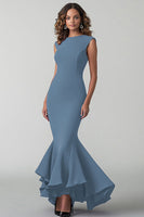 Load image into Gallery viewer, Plum Round Neck Mermaid Long Formal Dress with Ruffles