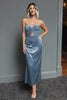 Load image into Gallery viewer, Dark Navy Sweetheart Sheath Satin Long Formal Dress