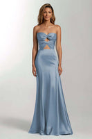Load image into Gallery viewer, Dark Green Sweetheart Mermaid Satin Long Formal Dress