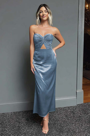 Dark Green Sheath Sweetheart Satin Long Formal Dress