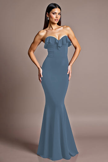 Burgundy Satin Mermaid Sweetheart Long Formal Dress