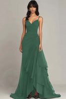 Load image into Gallery viewer, Ink Blue Spaghetti Straps Ruched Chiffon Long Formal Dress