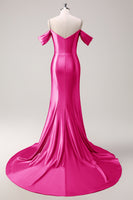 Load image into Gallery viewer, Sparkly Blush Off The Shoulder Long Satin Formal Dress