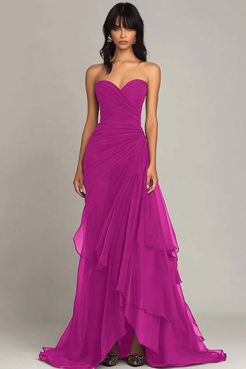 Dark Brown Sweetheart Ruched Ruffled A-Line Formal Dress