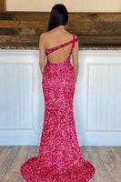 Load image into Gallery viewer, Mermaid One Shoulder Dark Purple Sequins Long Formal Dress