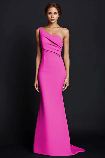 Dusty Rose One Shouder Mermaid Long Satin Formal Dress