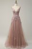 Load image into Gallery viewer, Dark Green Spaghetti Straps Tulle A Line Long Formal Dress with Appliques