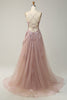Load image into Gallery viewer, Dark Green Spaghetti Straps Tulle A Line Long Formal Dress with Appliques