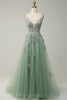 Load image into Gallery viewer, Dark Green Spaghetti Straps Tulle A Line Long Formal Dress with Appliques