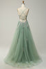 Load image into Gallery viewer, Dark Green Spaghetti Straps Tulle A Line Long Formal Dress with Appliques