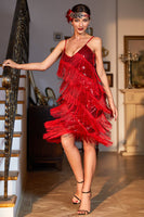 Load image into Gallery viewer, Red Roaring 20s Gatsby Fringed Flapper Dress