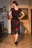 Load image into Gallery viewer, Black Red Beaded Gatsby Fringed Flapper Dress