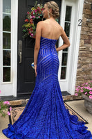 Load image into Gallery viewer, Sky Blue Sequins Strapless Long Formal Dress