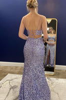 Load image into Gallery viewer, Two Piece Orange Sequins Mermaid Formal Dress with Slit