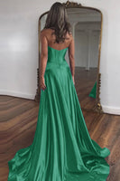 Load image into Gallery viewer, Fuchsia  A-Line Corset Satin Long Formal Dress with Slit