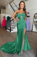 Load image into Gallery viewer, Dark Green Sweetheart Mermaid Long Formal Dress with Slit
