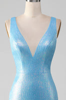 Load image into Gallery viewer, Glitter Blue V-neck Mermaid Formal Dress