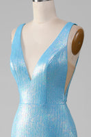 Load image into Gallery viewer, Glitter Blue V-neck Mermaid Formal Dress