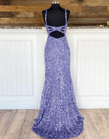 Load image into Gallery viewer, Sheath Spaghetti Straps Red Sequins Formal Dress with Split Front