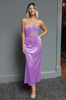 Dark Navy Sweetheart Sheath Satin Long Formal Dress