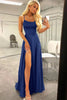 Load image into Gallery viewer, Royal Blue Backless Satin Long Formal Dress with Slit