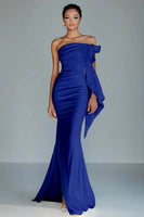 Load image into Gallery viewer, Black Strapless Mermaid Satin Long Formal Dress with Slit