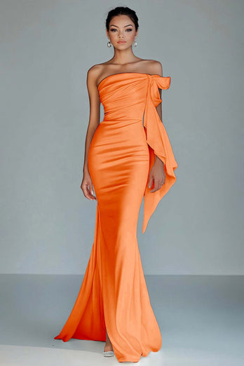 Black Strapless Mermaid Satin Long Formal Dress with Slit