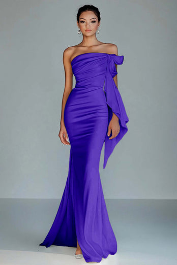Black Strapless Mermaid Satin Long Formal Dress with Slit