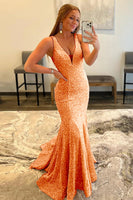 Load image into Gallery viewer, Light Pink Deep V Neck Mermaid Formal Dress