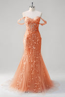 Load image into Gallery viewer, Blue Mermaid Off the Shoulder Corset Formal Dress with Appliques