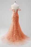 Load image into Gallery viewer, Blue Mermaid Off the Shoulder Corset Formal Dress with Appliques