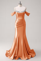 Load image into Gallery viewer, Sparkly Pink Off The Shoulder Long Satin Formal Dress