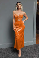 Load image into Gallery viewer, Dark Green Sheath Sweetheart Satin Long Formal Dress