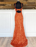 Load image into Gallery viewer, Sheath Spaghetti Straps Red Sequins Formal Dress with Split Front