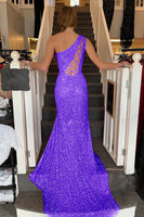 Load image into Gallery viewer, Sheath One Shoulder White Sequins Long Formal Dress with Split Front