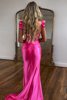Load image into Gallery viewer, Hot Pink Mermaid Cutout Open Back Long Satin Formal Dress