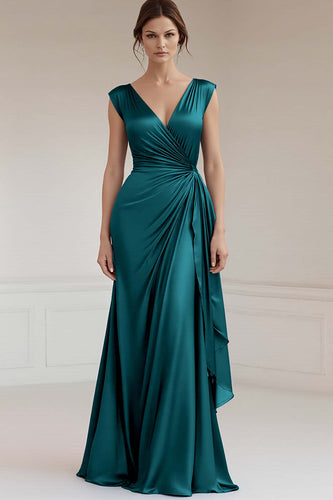 Peacock V-Neck Sheath Satin Long Formal Dress