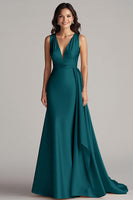 Load image into Gallery viewer, Peacock Mermaid Deep V-Neck Long Satin Formal Dress