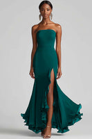 Load image into Gallery viewer, Black Strapless Sheath Chiffon Long Formal Dress with Slit