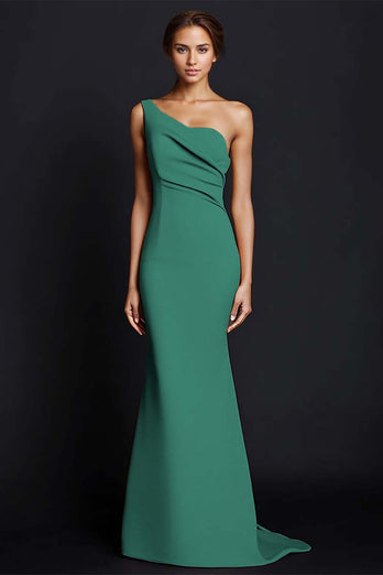Dusty Rose One Shouder Mermaid Long Satin Formal Dress