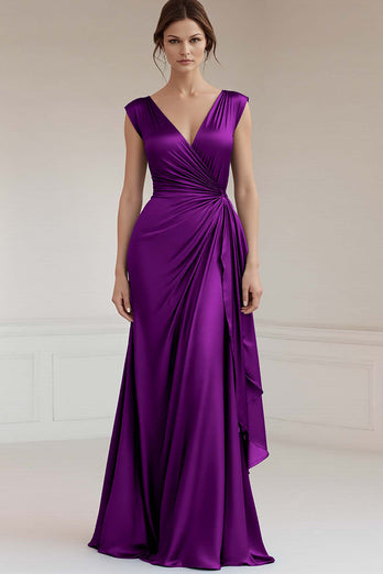 Peacock V-Neck Sheath Satin Long Formal Dress
