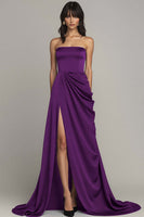 Load image into Gallery viewer, Black Strapless Satin A Line Long Formal Dress with Slit