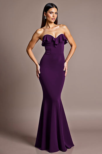 Burgundy Satin Mermaid Sweetheart Long Formal Dress