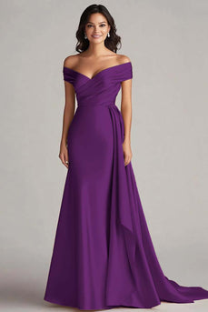 Peacock Off the Shoulder Mermaid Satin Long Formal Dress