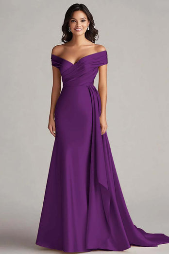 Peacock Off the Shoulder Mermaid Satin Long Formal Dress
