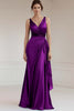 Load image into Gallery viewer, Peacock Green Sheath Satin Ruched Long Formal Dress